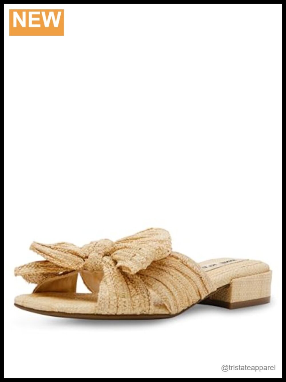 Anne Klein Liz Slide Sandal with Bow Detail, Block Heel, Square Toe